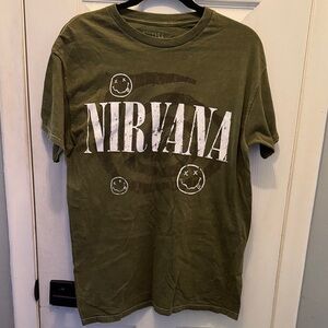 NIRVANA Army Green Smiley Face Tee